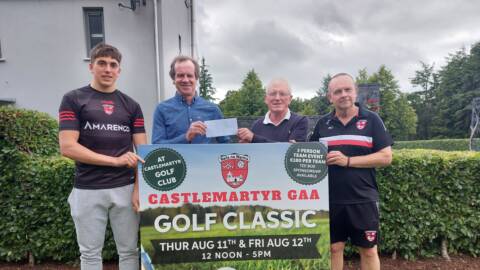 Noel Curtin - Army Surplus Supplies - joint main sponsors present a sponsorship cheque to Christy O'Sullivan,  Included are Ciarán Joyce and club chairman Mike Falahee.